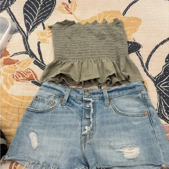 Truly Madly Deeply Sage Green Smocked Crop Top - Picture 4 of 4